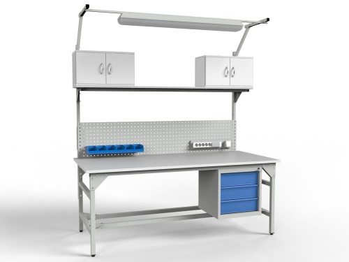 SMWPCK1 workshop table 2000/1500x900x800 mm with cabinets, drawers and lighting