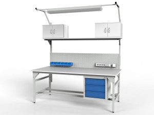 SMWPCK1 workshop table 2000/1500x900x800 mm with cabinets, drawers and lighting