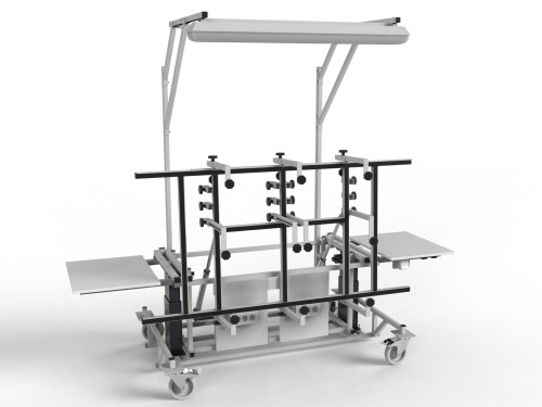 Tilting assembly table 90° for prefabrication of electrical and control cabinets and boards