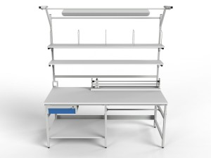 Packing table SPR with shelves, cutter, drawer and LED lighting