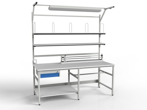 Packing table SPR with shelves, cutter, drawer and LED lighting