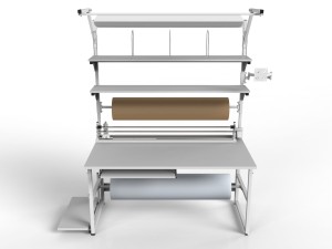 SPR packing table with shelves, lighting, rollers and PC accessories