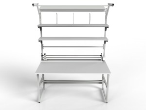 SPR packing table with cutter, rollers, shelves and lighting