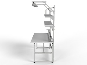 SPR packing table with cutter, rollers, shelves and lighting