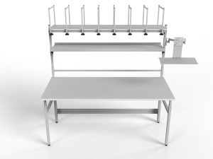 SPR parcel picking table with two separator shelves and a monitor and keyboard holder