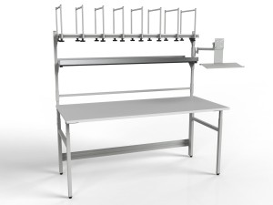 SPR parcel picking table with two separator shelves and a monitor and keyboard holder