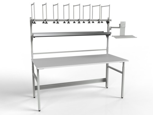 SPR parcel picking table with two separator shelves and a monitor and keyboard holder