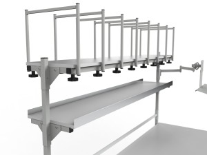 SPR parcel picking table with two separator shelves and a monitor and keyboard holder