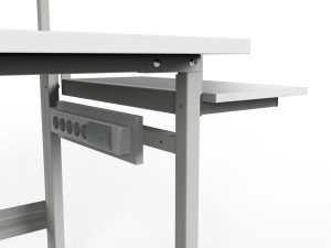 Adjustable SPR parcel wrapping table with monitor holder, roller shelves and containers