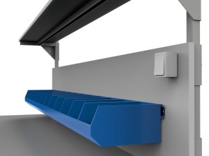 SPR parcel packing table with larger top, containers, shelf and lighting