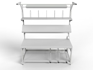 Packaging station SPR with separator shelves, roller and lighting