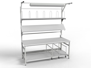 Packaging station SPR with separator shelves, roller and lighting