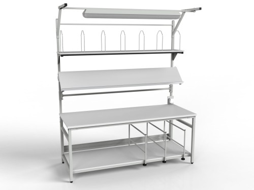 Packaging station SPR with separator shelves, roller and lighting