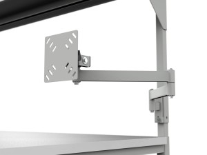 Electrically adjustable table with shelf