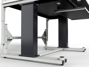 Electrically adjustable table with special shelf