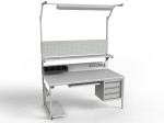 ESD workstation with computer shelf, lighting and perforated panel. 