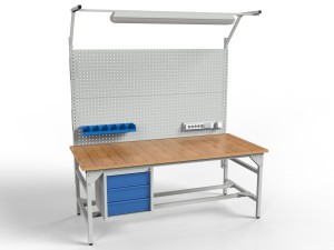 SMWK1C 2000/1500x900x800 mm workbench with two perforated walls and lighting
