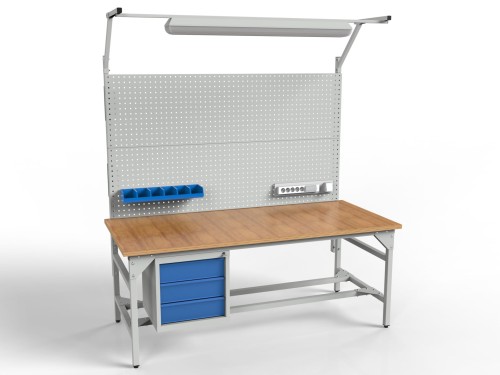 SMWK1C 2000/1500x900x800 mm workbench with two perforated walls and lighting