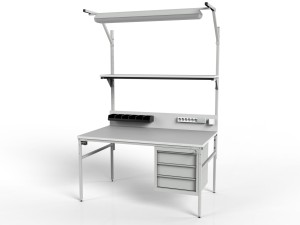 Stół ESD 1500x700 mm SMPK1C-0715-ESD z oświetleniem i szafką