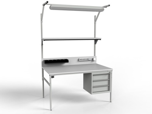 Stół ESD 1500x700 mm SMPK1C-0715-ESD z oświetleniem i szafką