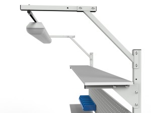 SMWPC 2000/1500x900x800 m workshop table with lighting, two shelves and a perforated central wall