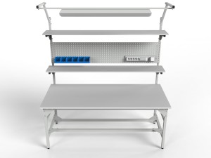 SMWPC 2000/1500x900x800 m workshop table with lighting, two shelves and a perforated central wall