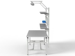 SMWPC 2000/1500x900x800 m workshop table with lighting, two shelves and a perforated central wall