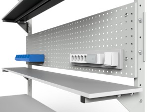 SMWPC 2000/1500x900x800 m workshop table with lighting, two shelves and a perforated central wall