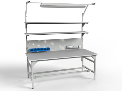 Workbench SMWPC 2000/1500x900x800 mm with two perforated shelves and lighting