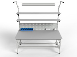 Workbench SMWPC 2000/1500x900x800 mm with two perforated shelves and lighting