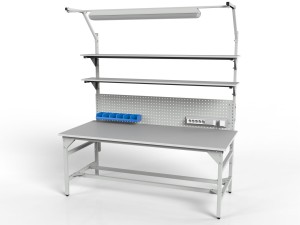 Workbench SMWPC 2000/1500x900x800 mm with two perforated shelves and lighting