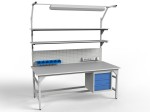 SMWPCK1 workbench 2000/1500x900x800 mm with two shelves, a cabinet and lighting