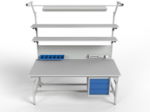 SMWPCK1 workbench 2000/1500x900x800 mm with two shelves, a cabinet and lighting