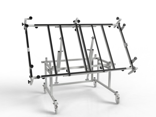 Rack for prefabrication of control cabinets with up to 55° inclination