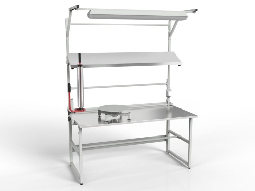 SPR 1600x800 packing table with rotating platform, wrapping machine and central lighting