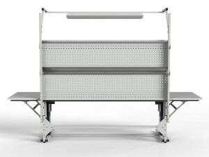 SMREPC-0820 electrically adjustable assembly table with lighting and folding side shelves