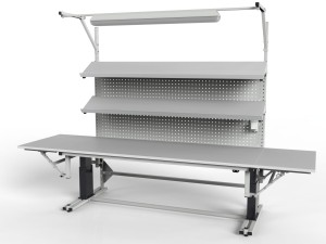 SMREPC-0820 electrically adjustable assembly table with lighting and folding side shelves