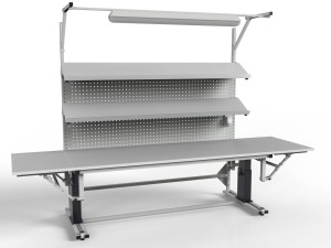 SMREPC-0820 electrically adjustable assembly table with lighting and folding side shelves