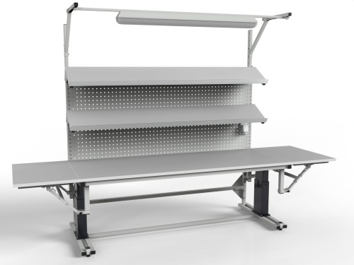 SMREPC-0820 electrically adjustable assembly table with lighting and folding side shelves