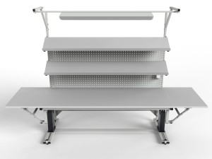 SMREPC-0820 electrically adjustable assembly table with lighting and folding side shelves