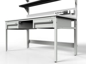 Stół montażowy ESD 1500x700 mm SMRPK6C-0715-ESD z półkami szufladami i oświetleniem
