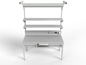 Stół montażowy ESD 1500x700 mm SMRPK6C-0715-ESD z półkami szufladami i oświetleniem