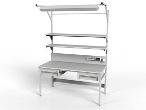 Stół montażowy ESD 1500x700 mm SMRPK6C-0715-ESD z półkami szufladami i oświetleniem
