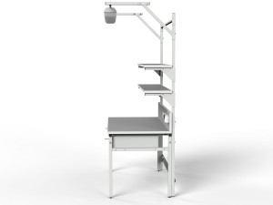 Stół montażowy ESD 1500x700 mm SMRPK6C-0715-ESD z półkami szufladami i oświetleniem
