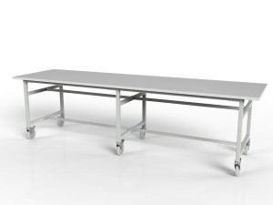 Mobile 2700x750 mm workbench with manual height adjustment