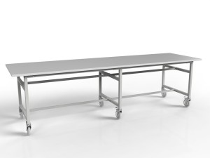 Mobile 2700x750 mm workbench with manual height adjustment