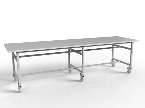 Mobile 2700x750 mm workbench with manual height adjustment