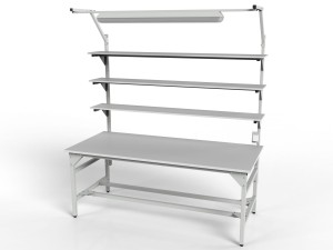 Stół warsztatowy SMWPC 2000/1500x900x800 mm z trzema półkami i oświetleniem