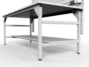 Stół warsztatowy SMWD 2000x900x800 mm ze ścianką perforowaną i pojemnikami - półka dolna