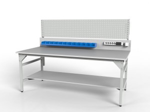 Stół warsztatowy SMWD 2000x900x800 mm ze ścianką perforowaną i pojemnikami